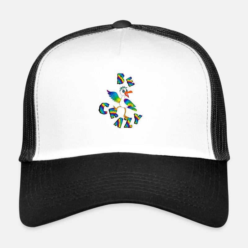 BE CRAZY Regenbogen Schriftzug mit Moewe Trucker Cap
