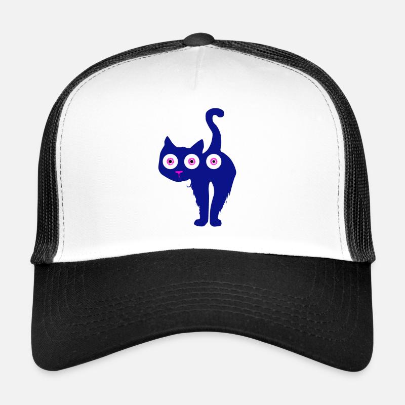 Cat with three eyes blue Trucker Cap