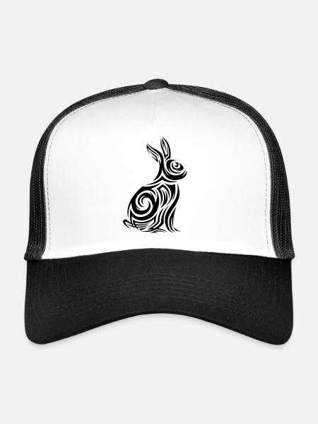 Tatouage tribal de lapin - Casquette trucker  - blanc/noir - Devant
