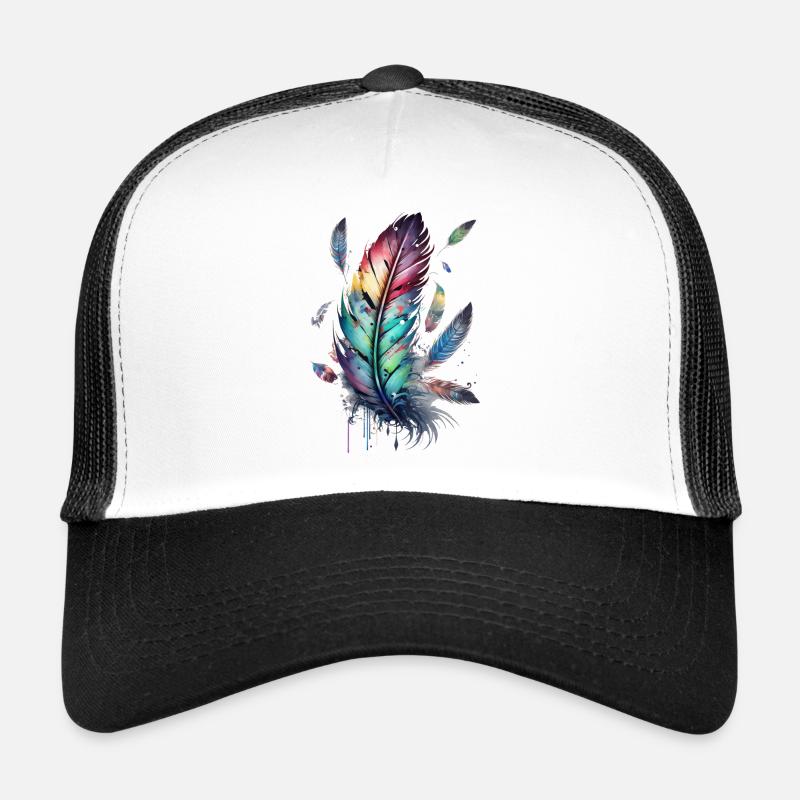 Federn, Boho, Ethno, Style, Muster Tribal Indianer - Trucker Cap - Weiß/Schwarz