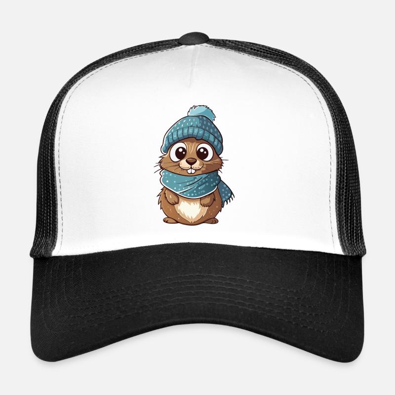 Cute gopher with scarf and bobble hat. Trucker Cap