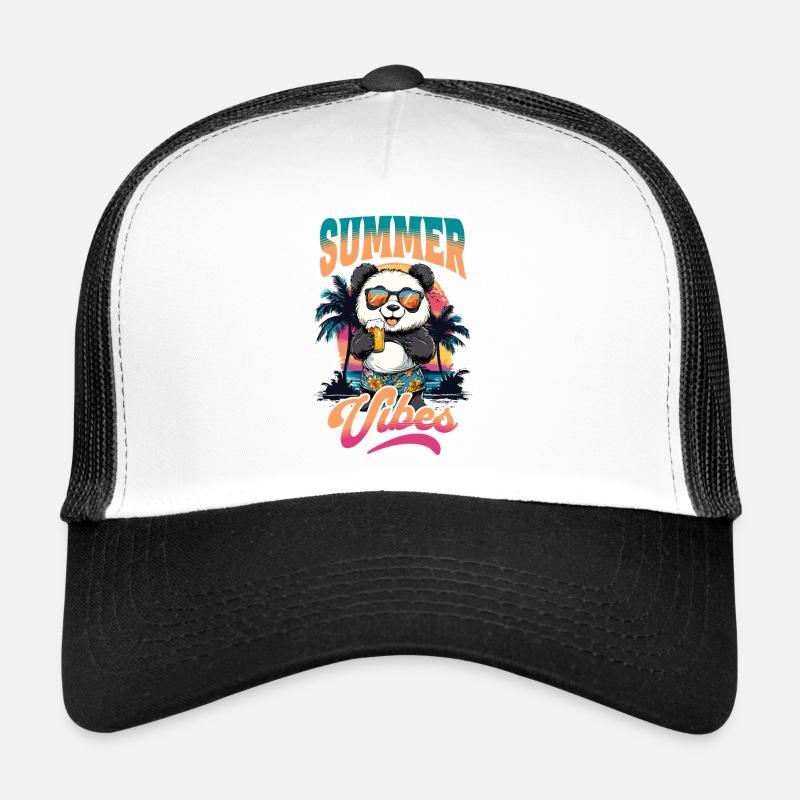 Summer Panda Bear Beer Beach Sea Palm Trees Party Trucker Cap