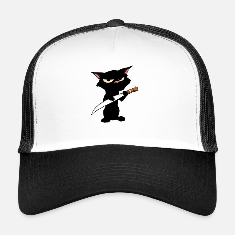 Katze mit Messer - Trucker Cap - Weiß/Schwarz
