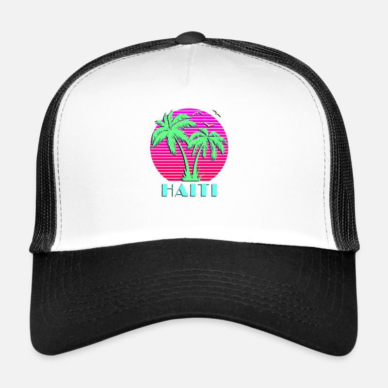 Haiti Retro Palm Trees Sunset Trucker Cap