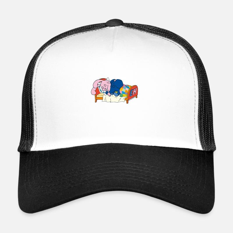 Elephant and rabbit sleeping in bed Trucker Cap