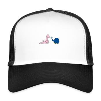 Elefant und Hase mit Schmetterling - Trucker Cap - Weiß/Schwarz - Vorne