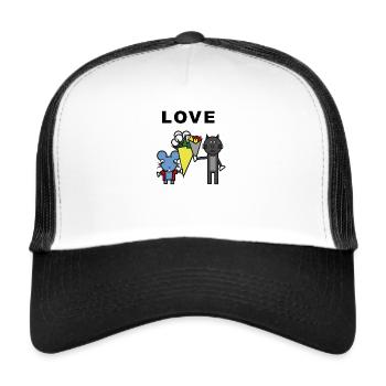 Katze Maus Liebe Geschenk - Trucker Cap - Weiß/Schwarz - Vorne