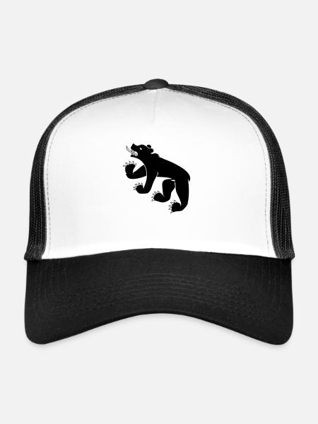 drawing of a bear symbol flag of Bern Switzerland - Trucker Cap - white/black - Front