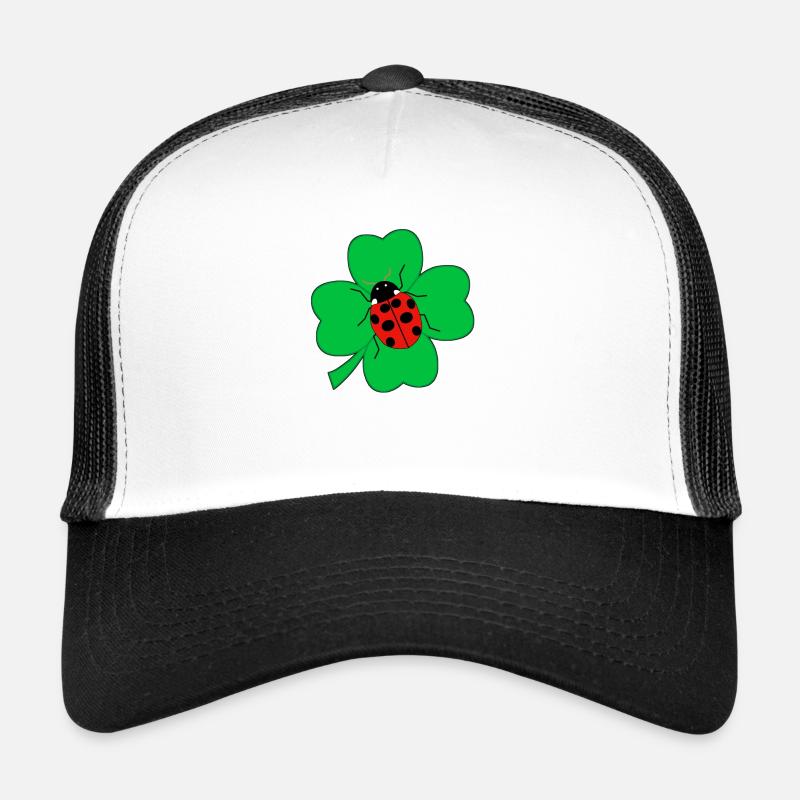 Marienkäfer auf Kleeblatt Glücksbringer Geschenk - Trucker Cap - Weiß/Schwarz
