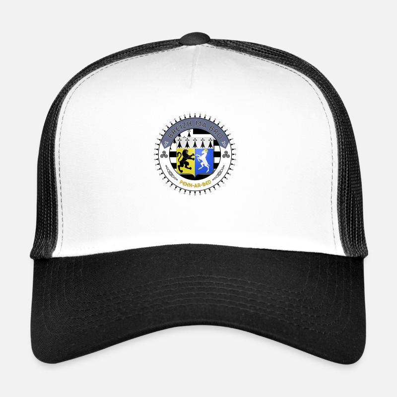 Logo Breizh ma bro blason Finistère - Casquette trucker  - blanc/noir