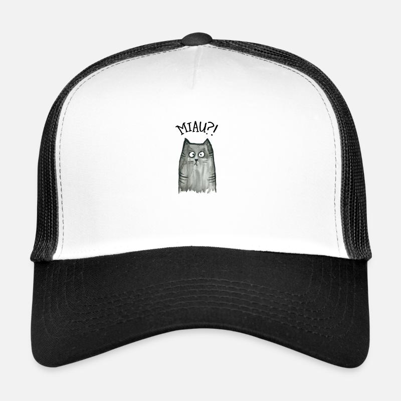 Grau getigerte Katze Miau - Trucker Cap - Weiß/Schwarz