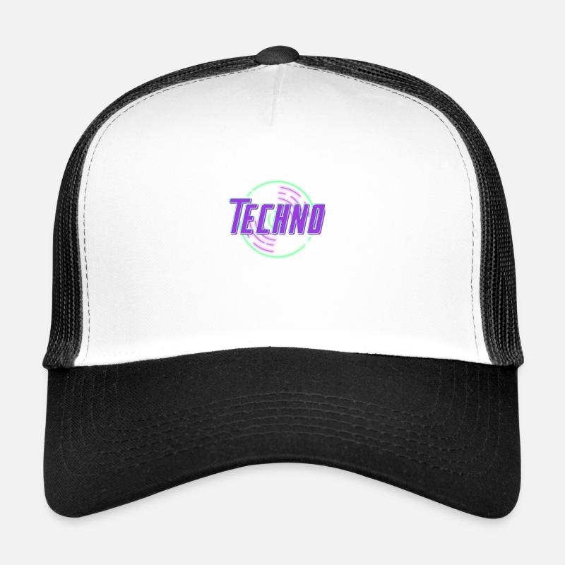 Techno Disque de néon - Casquette trucker  - blanc/noir