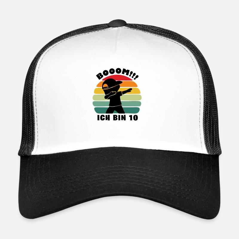 Booom ! Ich bin 10 als Geschenk Kinder Geburtstag - Trucker Cap - Weiß/Schwarz