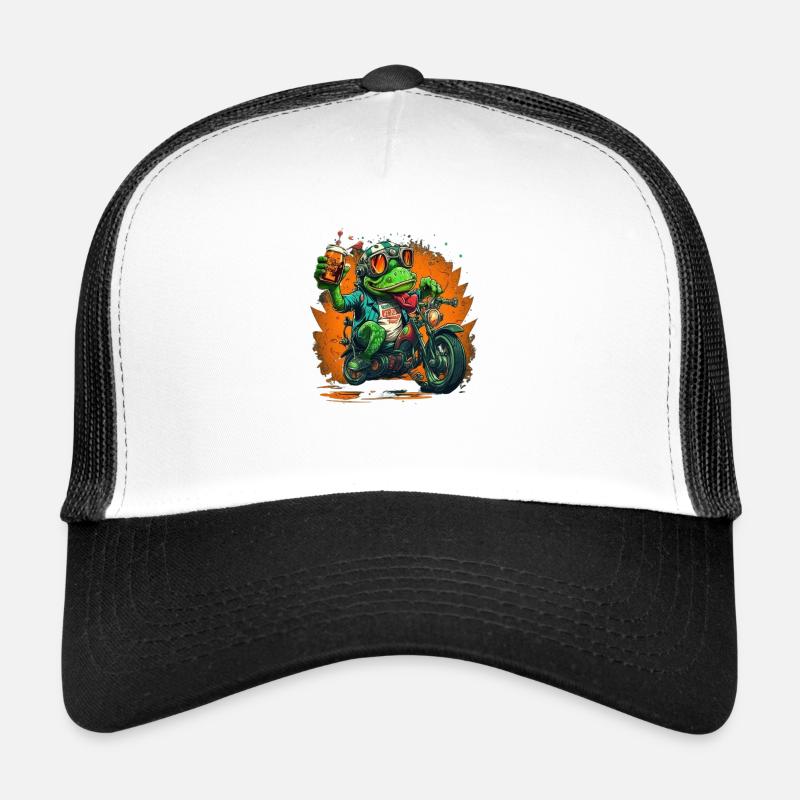 Grenouille avec bière sur moto Casquette trucker 