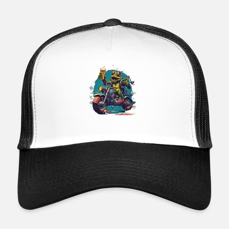 Frog on motorcycle with beer Trucker Cap