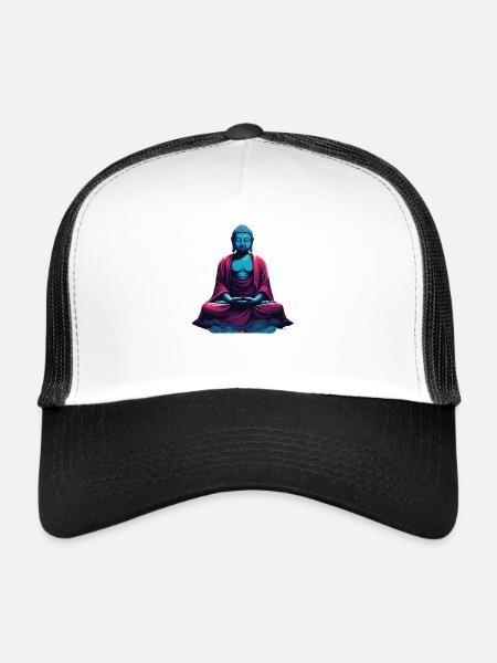 Bouddha bleu dans la méditation contemplation dualité - Casquette trucker  - blanc/noir - Devant