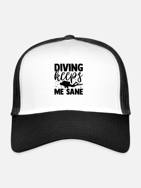 Tauchen Spruch - Diving keeps me sane - Trucker Cap - white/black - Front