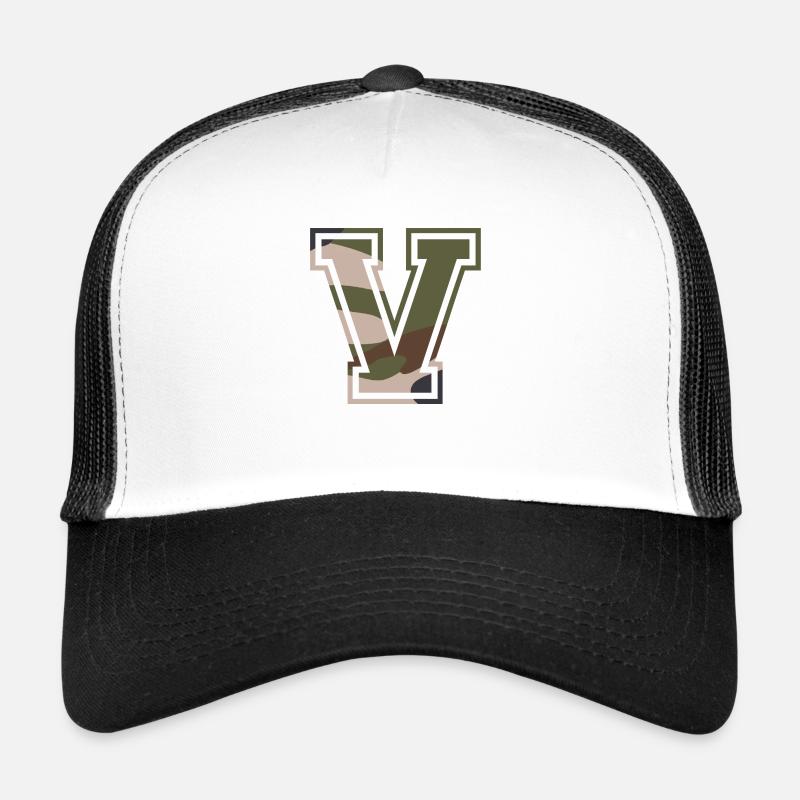 V, Monogram, Camouflage Green-Brown Trucker Cap