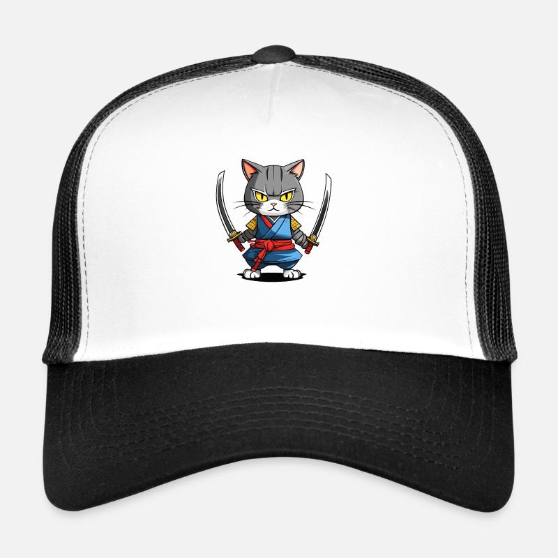 Samurai Cat #39 - Trucker Cap - white/black