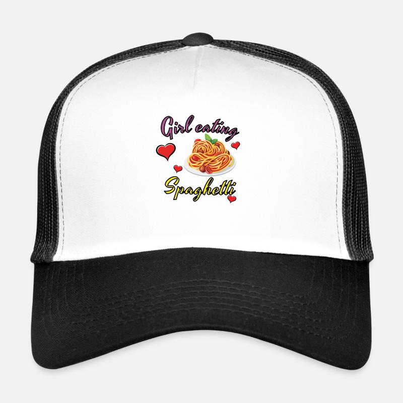 Fille mangeant des spaghettis, design drôle Casquette trucker 