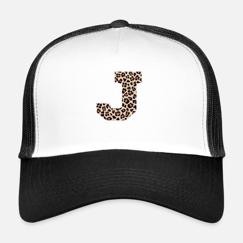 Buchstabe J Leopardenmuster - Geschenkidee zum Geburtstag - Trucker Cap - Weiß/Schwarz