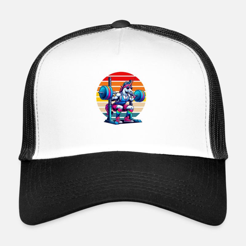 Rainbow Unicorn Squatting In The Gym Trucker Cap