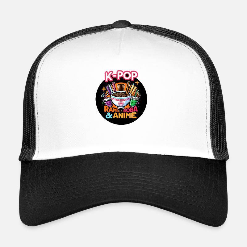 K-Pop: Ramen, Boba und Anime - Trucker Cap - Weiß/Schwarz