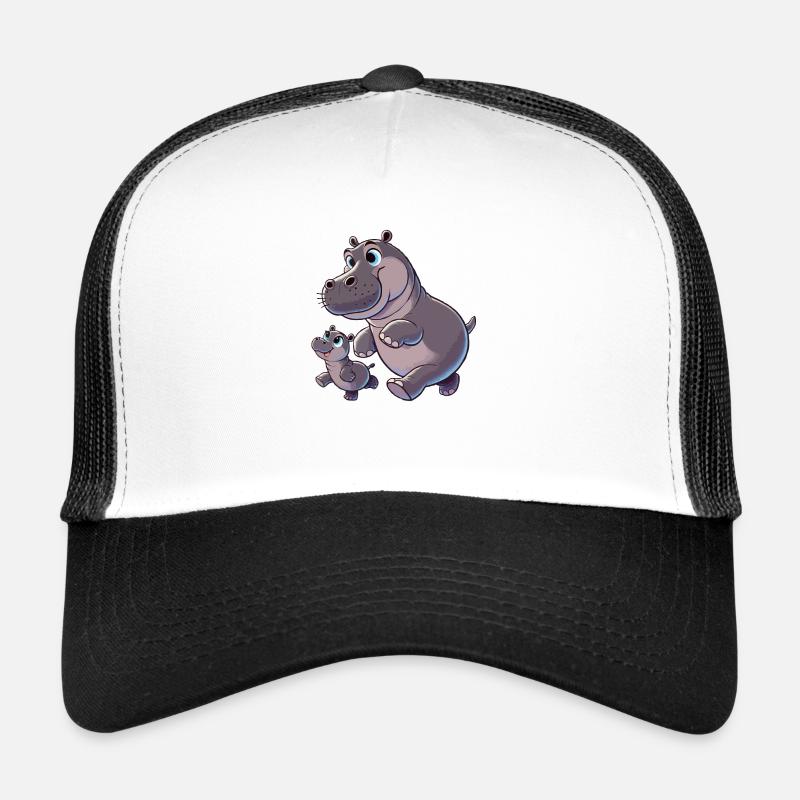 Nilpferd-Mutter mit herumtollendem Kind Trucker Cap