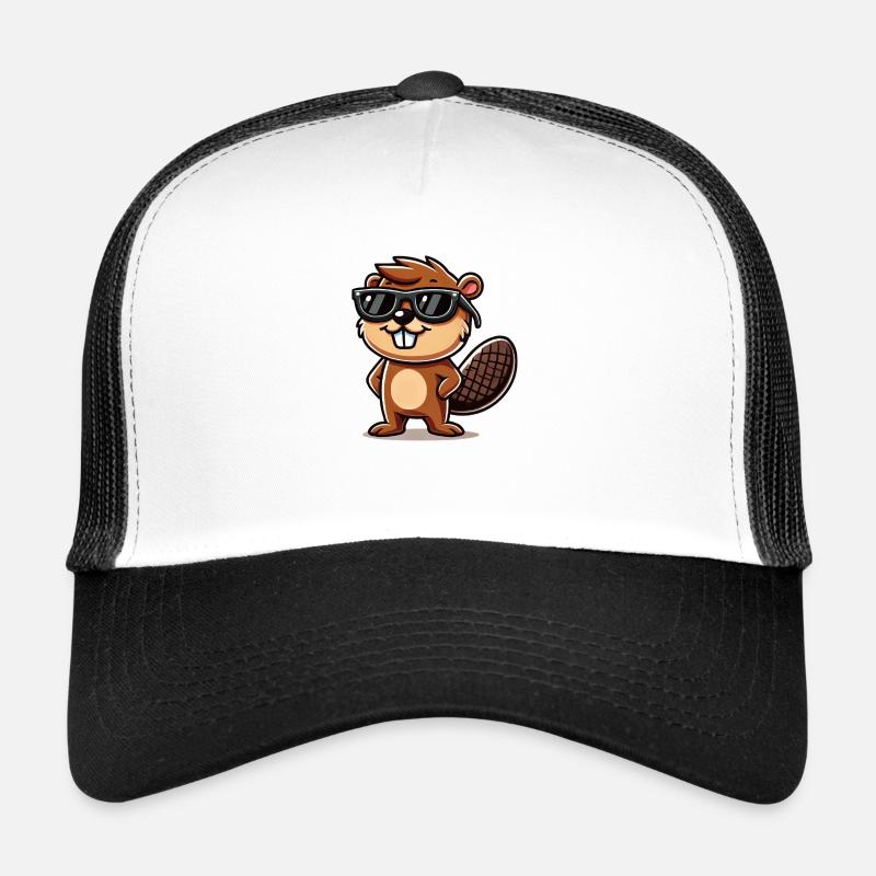 biber comic sonnenbrille - Trucker Cap - Weiß/Schwarz