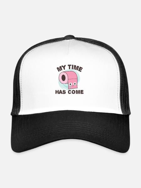 Toilettenpapier "Meine Zeit ist gekommen", lustiger WC-Witz - Trucker Cap - Weiß/Schwarz - Vorne