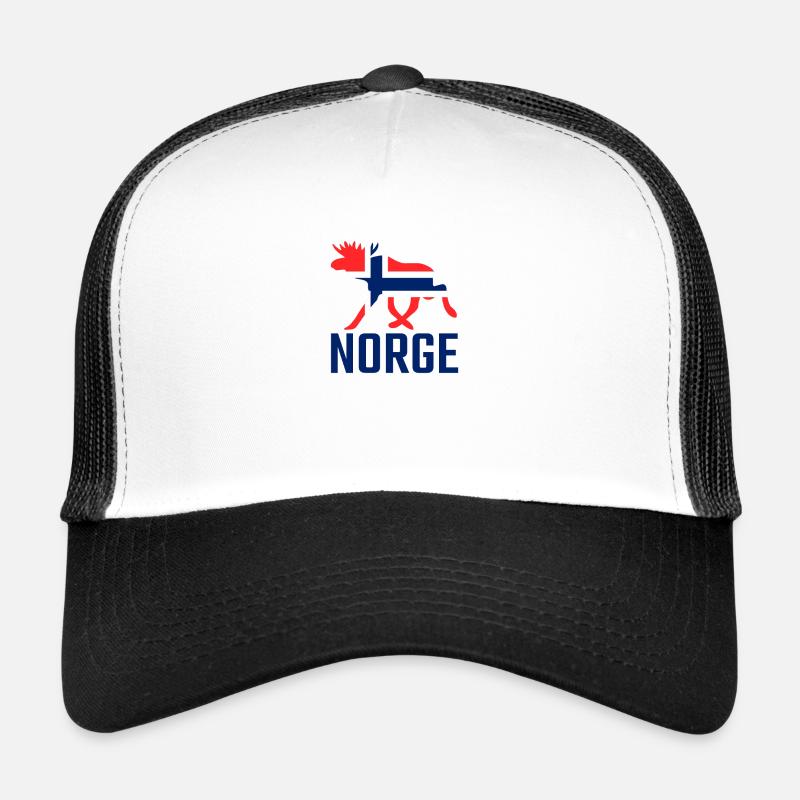 Norge Elch / Norwegen Flagge Urlaub Reise Geschenk - Trucker Cap - Weiß/Schwarz