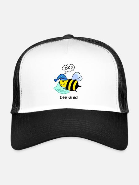 bee tired, funny tired bee cute animals sleep - Trucker Cap - white/black - Front
