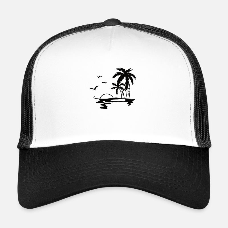 Plage de dessin numérique avec des palmiers - Casquette trucker - blanc/noir