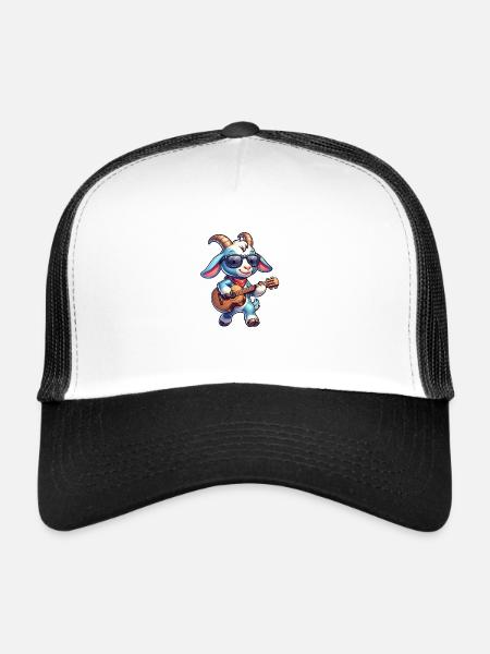 Chèvre jouant de la conception de bande de guitare - Casquette trucker  - blanc/noir - Devant