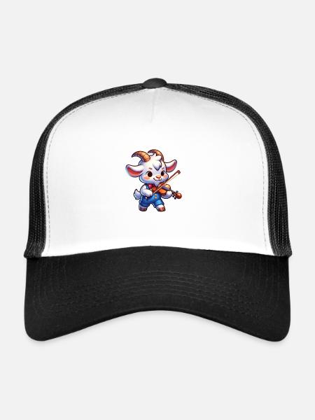 Chèvre mignonne jouant de la musique de ferme de violon - Casquette trucker  - blanc/noir - Devant