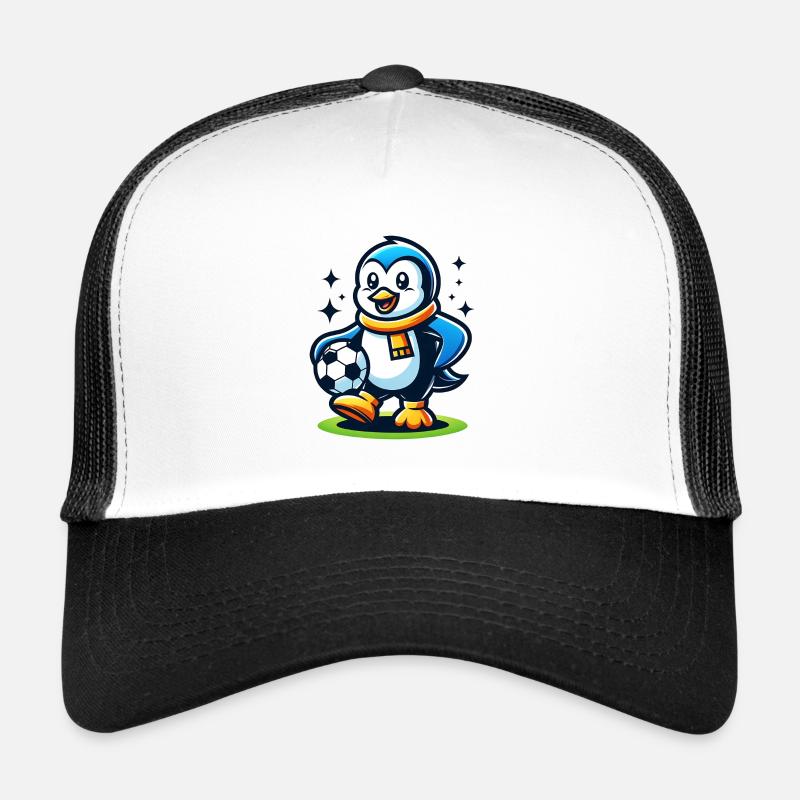 Penguin Soccer Player Master Fan Bird Ball Trucker Cap
