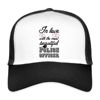 In love - Police Polizei, Liebe, Sprüche, Geschenk - Trucker Cap - Weiß/Schwarz - Vorne