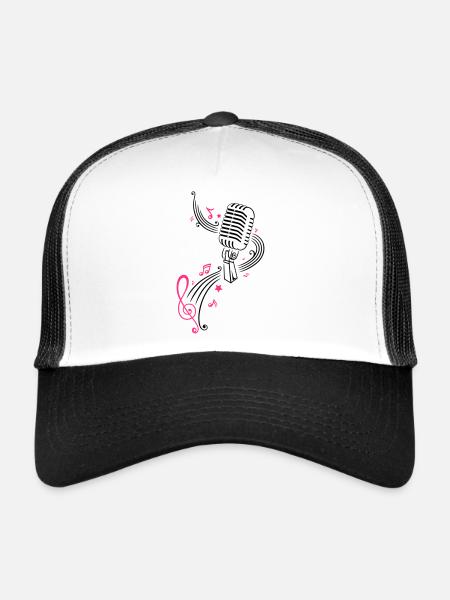 Retro microphone with music notes and clef. - Trucker Cap - white/black - Front