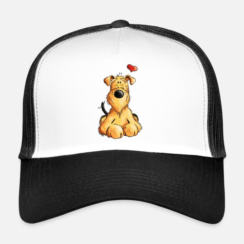 Airedale Terrier Love - Hund - Geschenk - Comic - Trucker Cap - Weiß/Schwarz