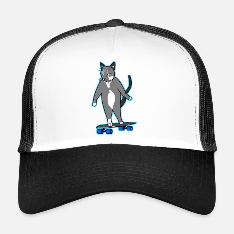 Longboard Cat Bored Skating Cat Neon Casquette trucker 