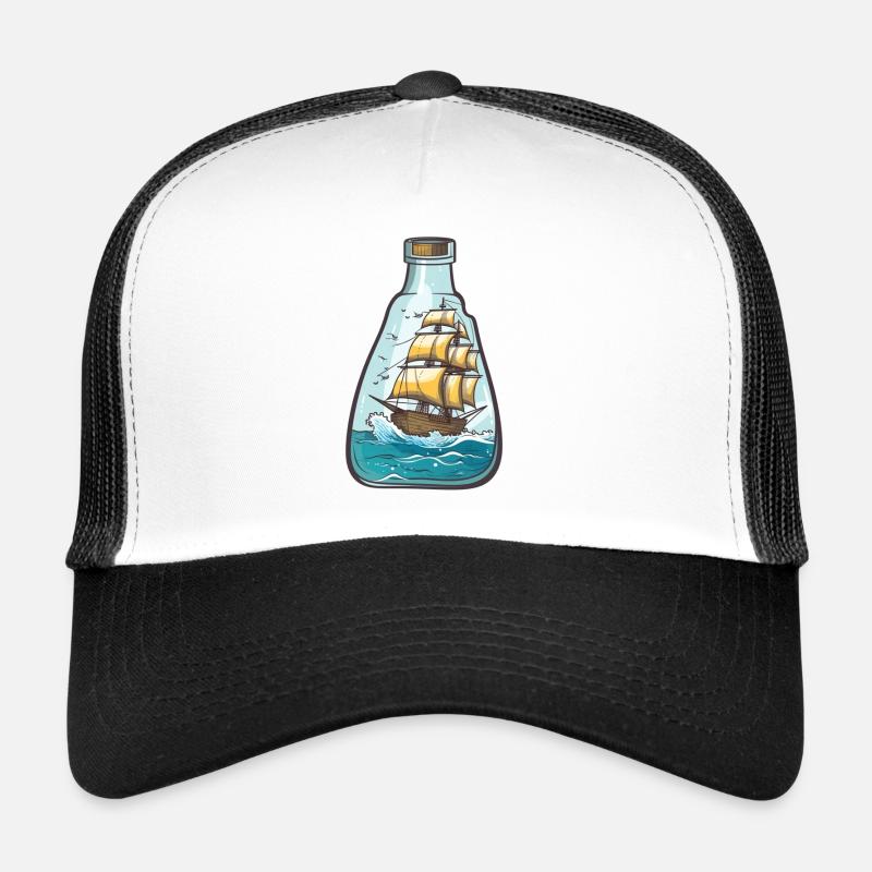 Schiff, Meer und Möwen in einer Flasche Trucker Cap