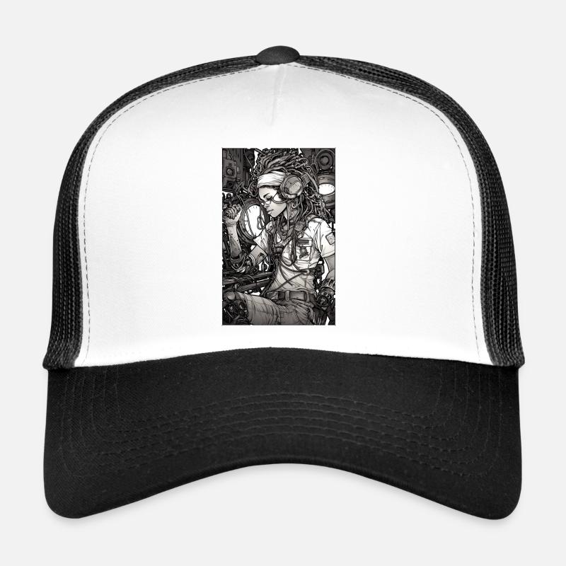 Tech girl, black and white, , Digital Trucker Cap