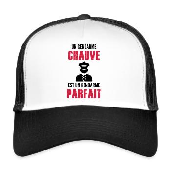 gendarme chauve / cadeau humour gendarme - Casquette trucker  - blanc/noir - Devant