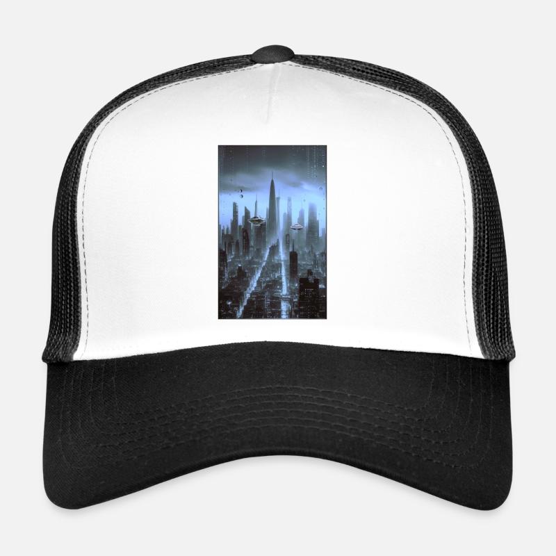 Futuristic cityscape at night - Trucker Cap - white/black