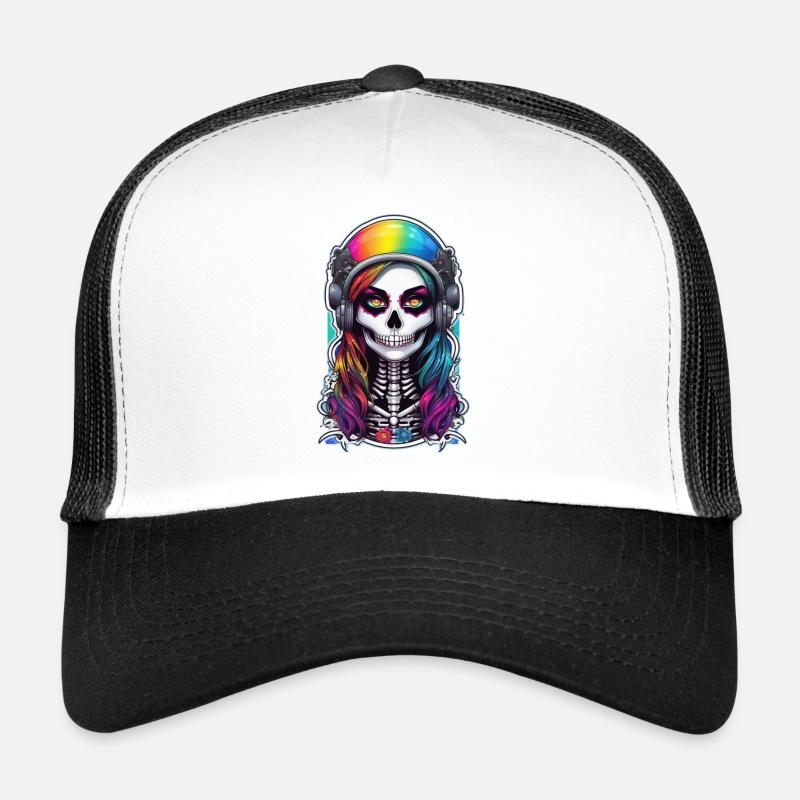 halloween - rock et arc en ciel - Casquette trucker  - blanc/noir