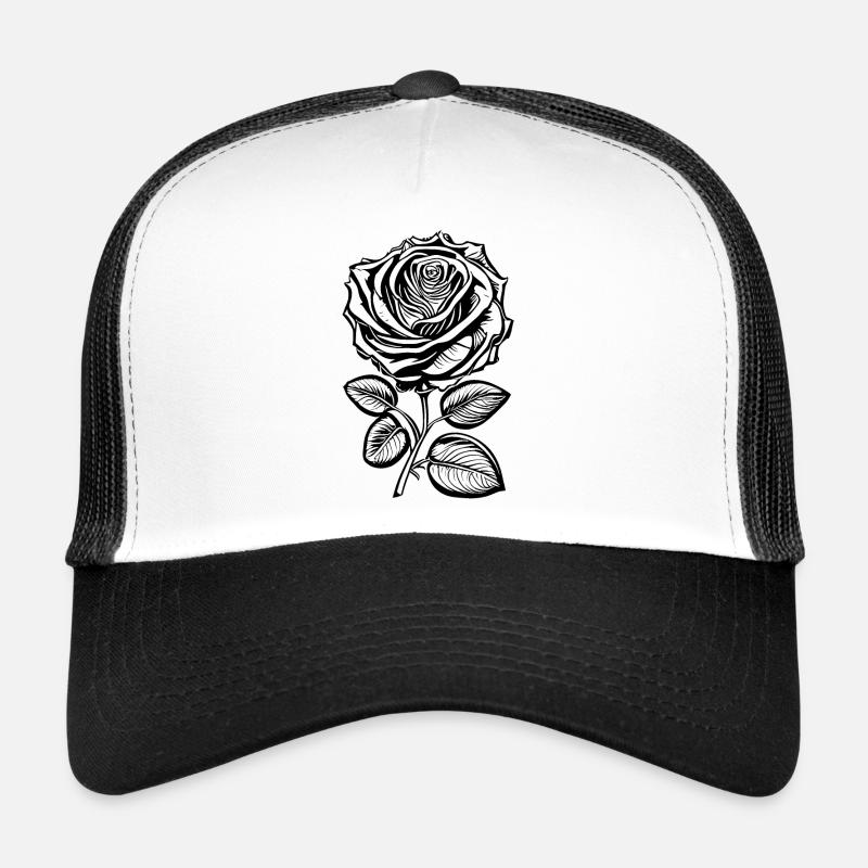 Romantische Rose - Trucker Cap - Weiß/Schwarz