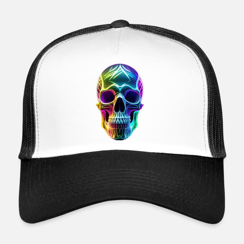 Neonfarbener Totenkopf - Trucker Cap - Weiß/Schwarz