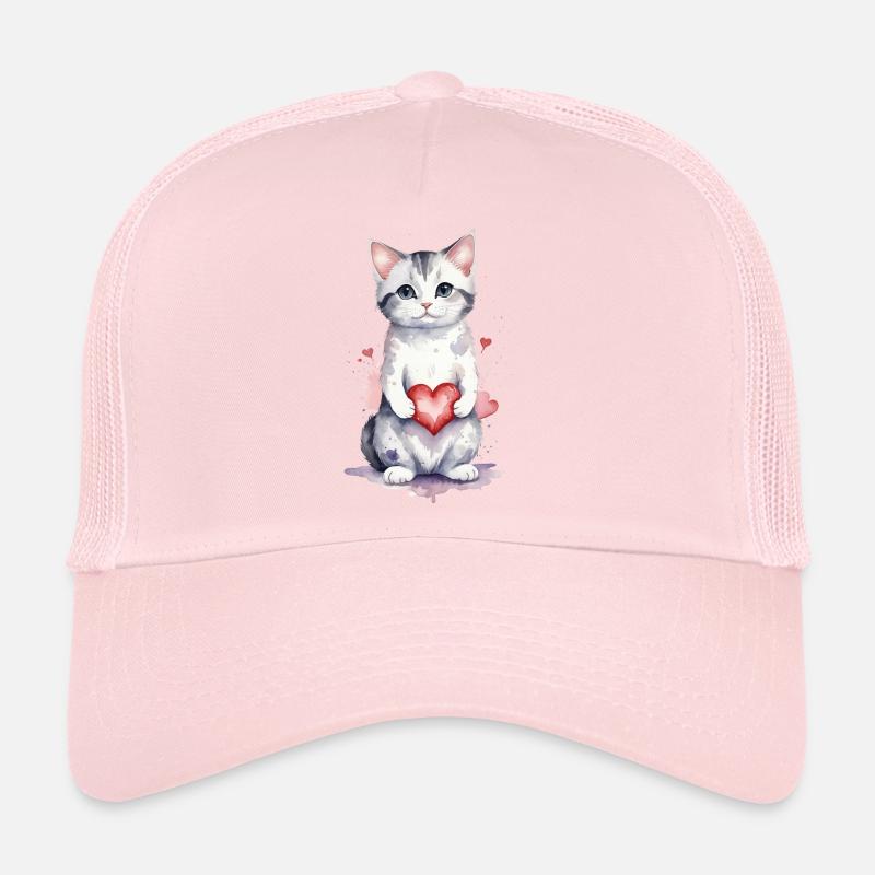 Feline Affection - Cat with Heart Watercolor Trucker Cap