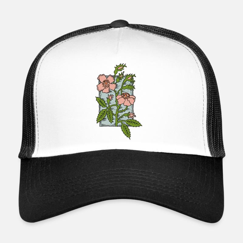 Musc Rose, timbre de fleur de style vintage dessiné à la main Casquette trucker 