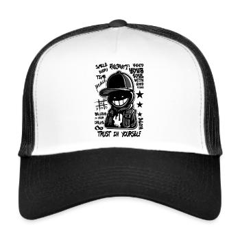 Hip hop lives - motivation yourself - Trucker Cap - Weiß/Schwarz - Vorne